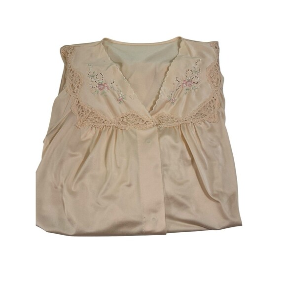 Vtg Shadowline Pink Silky‎ Robe Long Snap Front Housecoat Size Med Rosebud Lace - Picture 5 of 8